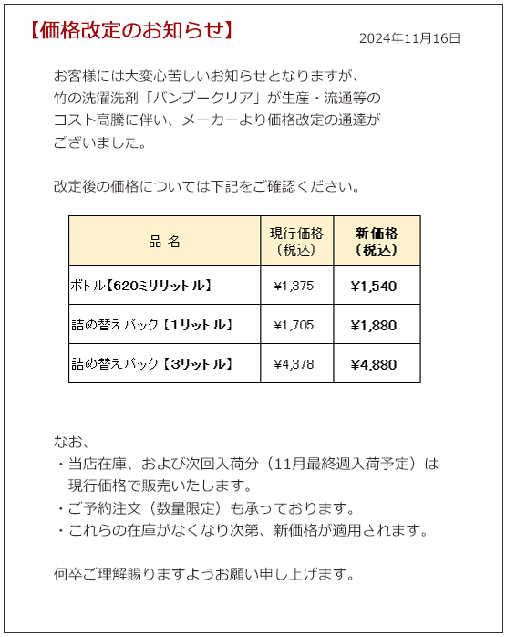 価格改定